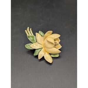 Vintage Yellow Enamel Gold-Tone Lotus Lilly Flower HAR Brooch Pin